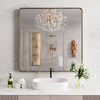 Bronze Bathroom Mirror 36x36 Inch, Brushed Bronze Metal Frame Mirror for Wall, Rounded Rectangle Bathroom Vanity Mirror with Tempered Glass, Anti-Rust, Horizontal/Vertical