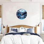 XFM Extra Large Blue Wall Clock 24 Inch Round Silent Non-Ticking Battery Operated Wall Clocks Glass Moon Forest Deer Decorative Clock for Kitchen Living Room Home Office