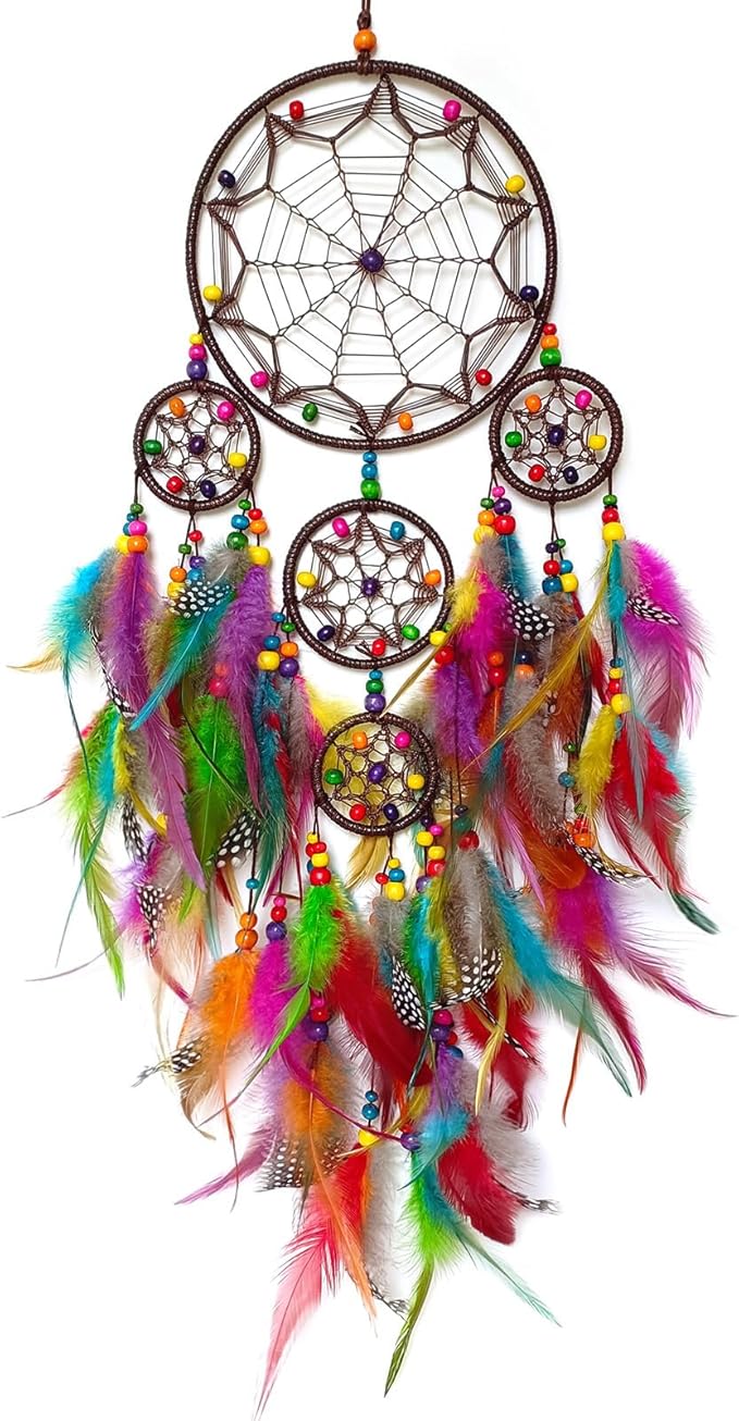 Large Dream Catcher Wall Decor Colorful Dream Catchers with Wooden Bead Handmade Feather Dreamcatcher Wall Hanging Ornament for Bedroom Living Room Home Decor