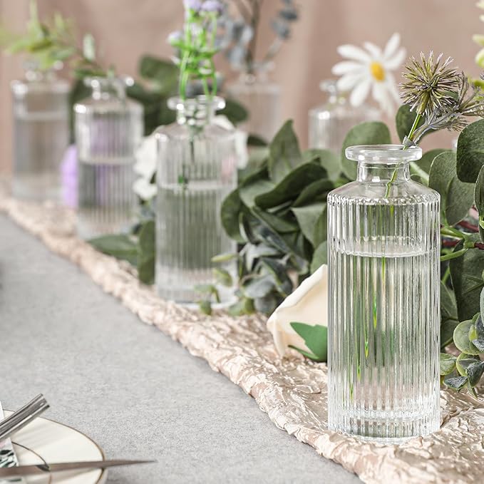 Glass Bud Vases Set of 20, Living Bud Vases, Small Bud Vase in Bulk, Mini Flowers Vases for Centerpiece, Vintage Decorative Vase Set for Table Decorations, Wedding Reception, Home Decor (Clear)