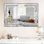 Crushed Diamond Decorative Wall Mirrors, 27.7x39.5 Inch Rectangle Living Room Mirrors for Wall Decor, Modern Glam Bathroom Dining Room Entryway Mirror Silver