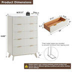 T4TREAM Fluted 5 Drawers Dresser, 48" Tall Modern Chest of Drawers with Faux Marble Top, Curved Profile Design, Wood Drawer Organizer for Bedroom, Living Room, Hallway, Entryway, Solid White