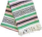Del Mex Classic Mexican Blanket, Large Authentic Woven Falsa Throw (70"x50"), Artisan Southwest Décor for Beach, Yoga, Outdoors (Green/Pink)