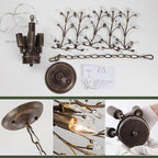 5-Light Vintage Crystal Branch Chandelier Farmhouse Hanging Pendant Light Fixtures for Living Room Dining Room Foyer Kitchen Island Hallway, Aged Bronze