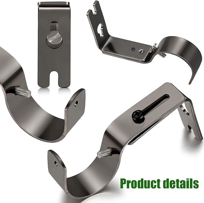 Frienda 6 Pcs Curtain Rod Brackets Adjustable Holder Wall for 1 Inch Diameter Curtain Rod General Bracket Hooks with Screws (Plating Black)