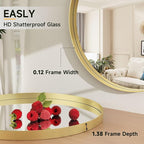 32 Inch Round Bathroom Mirror - Wall Mounted Circle Mirror with Metal Frame, Modern Mirror Suitable for Bathroom, Vanity, Entryway, Living Room, Wall Decor,Gold