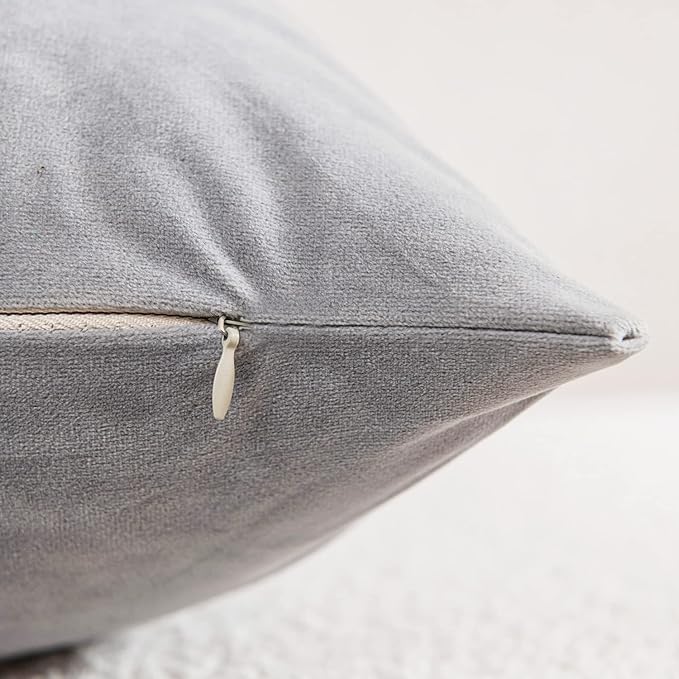 Decorative Pillow Cases 18x18 Light-Grey: 2 Pack Cozy Soft Velvet Square Throw Pillow Covers for Farmhouse Home Decor