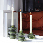 VOHO Green Candle Holder Decor for Dining Table Centerpiece, Ribbed Taper Candle Holders Versatile for Candle Sticks and Tea Lights Candles, Holiday Candlestick Holders Gifts for Friends(Set of 6)