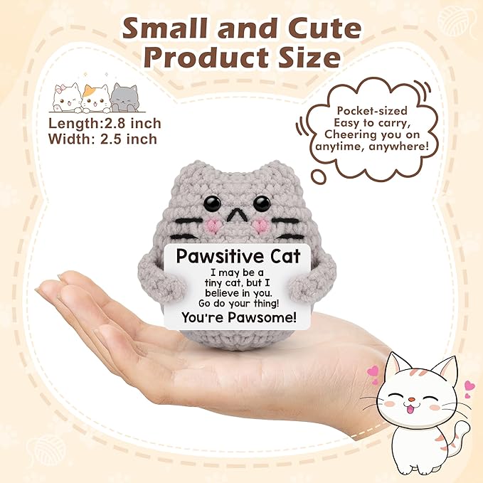 Positive Crochet Cat Christmas Birthday Gifts for Women Men Daughter Son Uncle Aunt Back to School Friend Coworker Desk Home Fall Decor Emotional Inspirational Support Crochet Animals Gift Idea