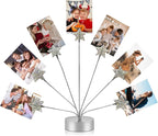7-Branch Family Desktop Photo Tree Holder Clip Round Base, Card Picture and Memo Desk Frame Display Stand for Wedding Party Christmas Photo Clip Holder Table Numbers (Stars)
