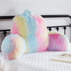Fluffy Fur Reading Pillow for Adults & Kids Unisize, Stylish College Essentials for Girl, Fuzzy Back Pillow for Sitting in Bed, Adorable Gift for Teens, Bed Rest Sit Up Arm Support Pillow