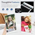 5x7 Acrylic Picture Frame, 4-Pack Magnetic Free-Standing Double-Sided Vertical Display, Clear Frameless Panels, Discreet White Base for Desk/Tabletop, Home & Office Decor
