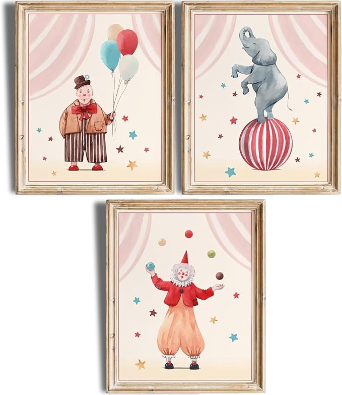 Circus Nursery Wall Art Prints (Set of 3) - Unframed - 11x14 | Delightful and Colorful Unframed 8x10 Inches Prints | Wall Art for Kids | Kids Room Décor | Classroom Décor | Bedroom Wall Décor
