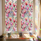 Window Film, Decorative Pink Magnolia Stained Static Glass Window Clings Stickers for Home Office Living Room Bedroom Glass Windows Door Decor 16.93 x 39.37 Inches