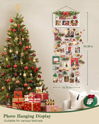 Bikoney Large Collage Picture Frame with Bulletin Board, Hanging Photo Display for Multiple Pictures, Wall Photo Organizer with 30 Clips & 6 Pushpins, Self Adhesive Hooks – No Drill Wood Photo Board for Room Decor