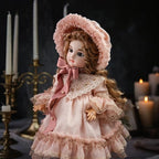 16-Inch BJD Vinyl Bisque Doll, Scale Poseable Vintage Court Doll with Victorian Dress, Collectible Doll with Gift Box for Display, Decoration, Birthday Gift Name Porcelosia (Pink)