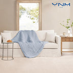 YnM Cooling Chunky Throw Blanket, Medium-Weight, Hand Knitted, Skin Friendly, Ventilated and Breathable, Machine Washable, Home Décor Piece for Couch, Sofa and Bed (Azure Blue, 60x80 Inch)