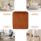 Modern Square Ottoman 2Pcs, Vertical Channel Tufted Foot Stool Ottoman, Velvet Upholstered Vanity Stool for Makeup, Bedroom, Living Room, Dark Orange