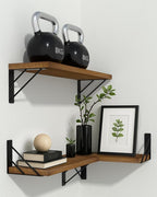 BAYKA Floating Shelves for Wall, Book Shelf for Bedroom, Wall Decor Shelves for Living Room Kitchen, Wood Floating Shelf for Home Decor, Corner Shelf for Bathroom, Office(Walnut-Toned,Set of 3)