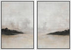SIGNFORD Framed Canvas Print Wall Art Set Misty Horizon Soft Neutral Toned Landscape Illustration Modern Art Decorative Nordic Nature for Living Room, Bedroom, Office - 24"x36"x2 White