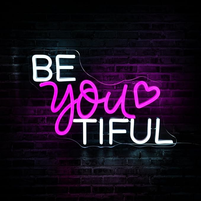 Be You Tiful Neon Sign, JGHTURIE Pink Led Neon Signs for Wall Decor Light Up Sign Preppy Girls Room Salon Party Gift Decor USB Powered