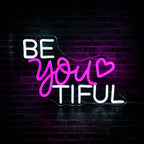 Be You Tiful Neon Sign, JGHTURIE Pink Led Neon Signs for Wall Decor Light Up Sign Preppy Girls Room Salon Party Gift Decor USB Powered