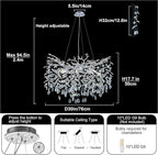 Modern Round Crystal Chandeliers, 30" Crystal Chandeliers for Dining Room,Silver Tree Branches Chandelier, for Living Room,High Ceiling,Foyer,Entryway,Kitchen Island