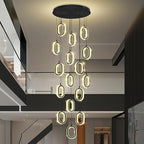 Large Crystal Chandeliers for Stairs Long Spiral Chandeliers for High Ceilings LED Crystal Ring Chandelier Dimmable 2700K-6000K 16-Light Black