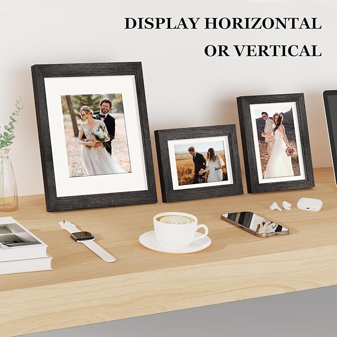 Picture Frames Set of 10 Balck, Bulk MDF Frames for 8x10, 5x7, 4x6 Photos Real Glass for Wall or Tabletop