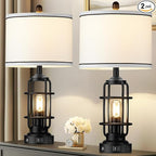 Modern Table Lamps, Industrial 3-Way Dimmable Bedside Lamp with USB A+C Ports & AC Outlet, Touch Control Rustic Nightstand Lamp LED Night Light for Living Room Bedroom Decor Home(4 Bulbs Included)