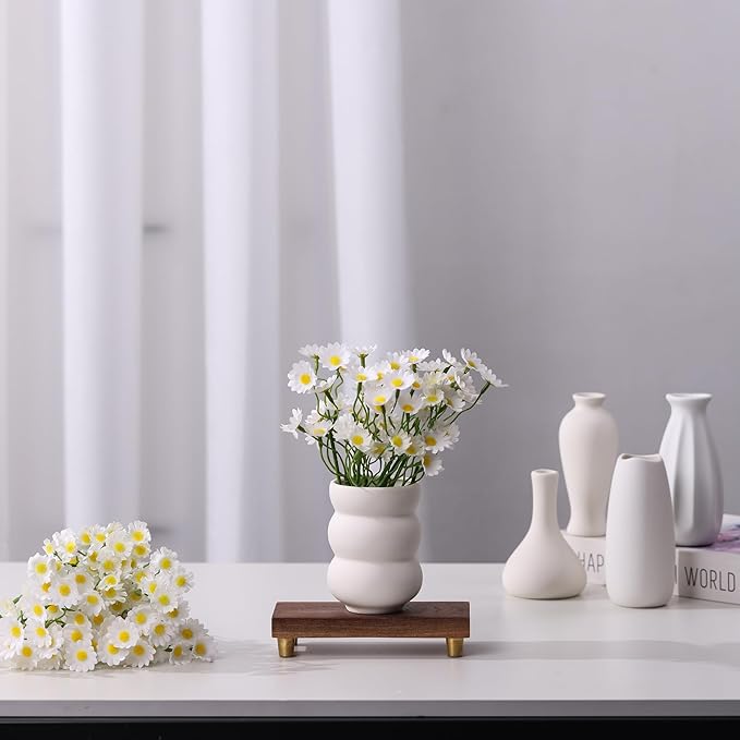 Set of 9 Ceramic Bud Vases for Pampas Grass Flowers, Small Vases in Bulk for Centerpieces Boho Vases for Wedding Decorations Neutral Living Room and Bedroom Decor DIY Gift (White-3)