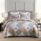 Travan 3-Piece King Quilt Set Quilted Bedspread Lightweight Reversible Coverlet Set Floral Printed Quilted Bedding Set with Shams for All Season, Brown Floral, King Size