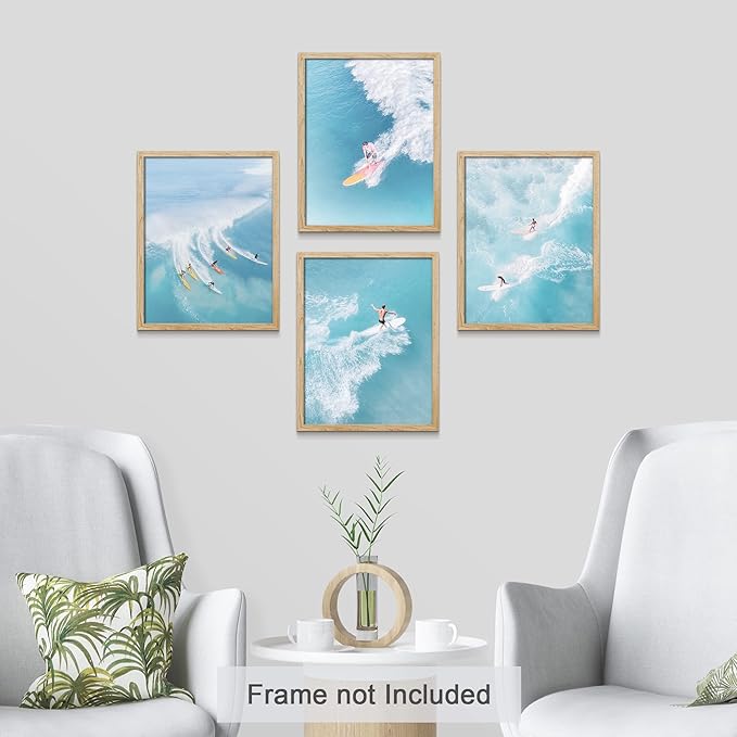 SIGNWIN Adhesive Canvas Poster Surfing Surfboard Aerial View Ocean Nautical Landscape Nature Wilderness Photography Modern Art Decorative Zen Relax/Calm Multicolor for Bedroom - 11"x14"x4