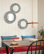 Natural Mother of Pearl Mirror Wall Decor for Bedroom Bathroom, 3PCS Geometric Wall Art Modern Home Office, Handmade Mosaic Art Circle Sculptures for Kitchen Living Dining Room (Black White)