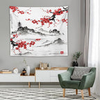 Cherry Blossoms Tapestry, Japanese Fuji Mountain Tapestry, Asian Japanese Wall Tapestry, Nature Landscape Tapestries for Bedroom Living Room Decor 60"x50"