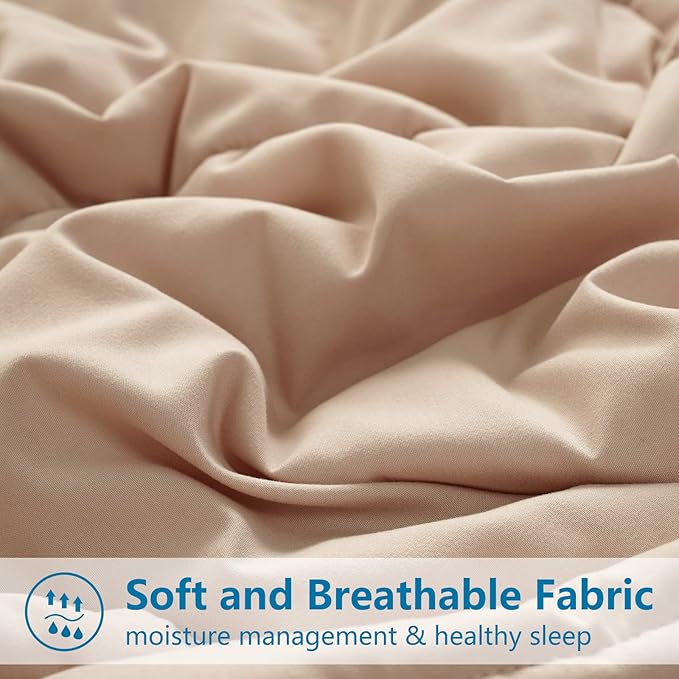 EASELAND California King Down Alternative Comforter - Quilted Duvet Insert for All Seasons, Soft Lightweight with Corner Tabs, Summer Winter Warm Bedding, Beige 96x104 Inches