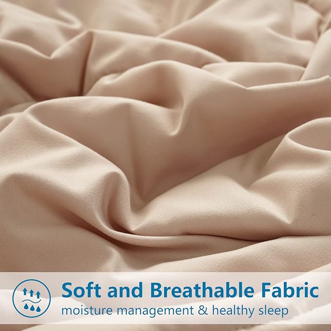 EASELAND Full Size Down Alternative Comforter - Quilted Duvet Insert for All Seasons, Soft Lightweight with Corner Tabs, Summer Winter Warm Bedding, Beige 82×86 Inches