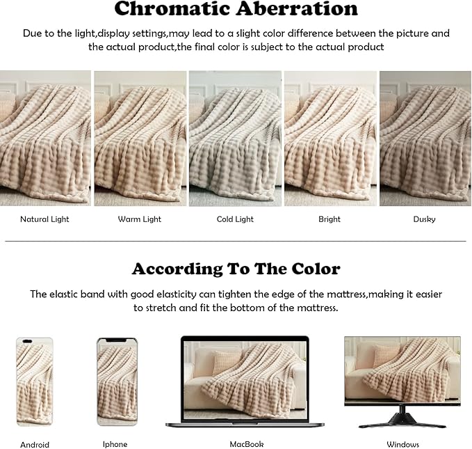 NEWCOSPLAY Faux Fur Throw Blanket Linen Bubble Blanket Thick Warm Soft for Couch Sofa Bed 550GSM (Linen, Throw(50"x60"))