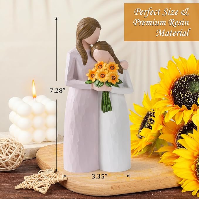Sunflower Mother Daughter Figurine, Hand-Painted Resin Figure, Gift for Mom from Daughter with Gift Box, Perfect for Mother’s Day, Birthday, Christmas, Purple