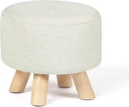 Asense Small Round Ottoman Foot Rest Stool Fabric Padded Seat Footstool Ottoman with Non-Skid Wooden Legs (Beige,Fabric)