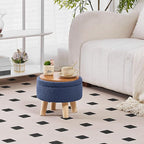 Wimarsbon Storage Ottoman, Modern Round Footrest with Soft Padded Seat, Teddy Velvet Footstool with Wood Legs, Accent Small Table or Plant Stand for Hallway, Living Room (Grey-Blue)