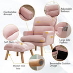 CANMOV Modern Accent Chair with Ottoman, Soft Fabric Armchair with Adjustable Backrest and Side Pockets, Comfy Lounge Chair for Living Room, Bedroom, Apartment, Office, Pink