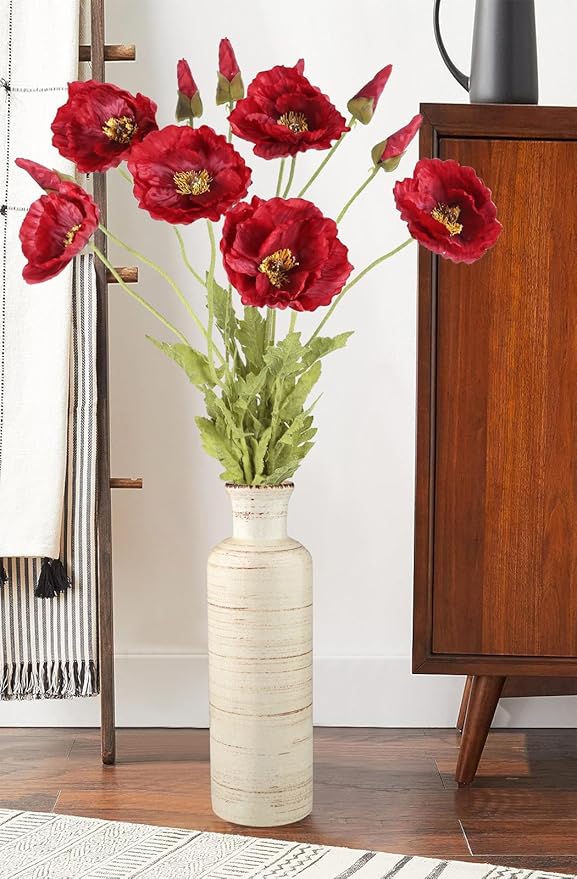 IPOPU 43.3" Red Poppy Flowers Artificial Flowers 6pcs Fake Silk Poppies Long Stem Artificial Flowers for Tall Vase for Wedding Party Home Decor(Red)