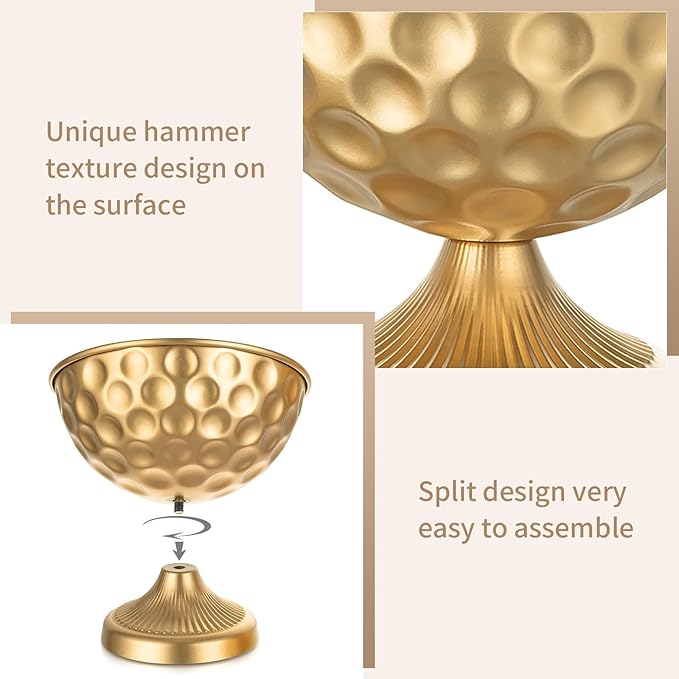 Sziqiqi Gold Metal Vases for Wedding Centrepiece: 6.1in 2Pcs Hammered Urn Vase Bowl Compote Vase for Flower Decorations