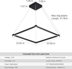 WELAKl Black Modern Square Chandelier, Square Ceiling Light Fixture, Contemporary Chandelier Pendant Light for Kitchen lsland, Dining Room, Bedroom