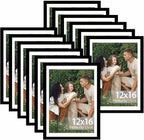 12 Pack 12x16 Picture Frame with 11x14 Mat, Display 11x14 with Mat or 12x16 Without Mat, 12 by 16 Frames Bulk Set of 12 Collage Gallery Wall Decor Photo Frames Set for Wall, Black