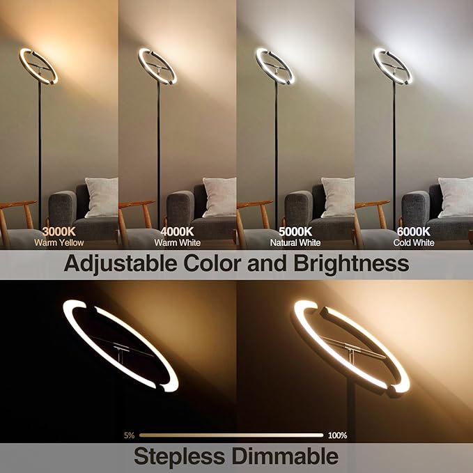 FIMEI Split Floor Lamp Modern LED Rotatable Floor Lamp, Eye-Protection Reading Standing Lamp with Stepless Dimming and 3000K-6000K Color, Separately Rotatable Design, Black