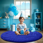 Fluffy Round Rugs for Bedroom Blue: 4ft Fluffy Circle Area Rug for Kids Room- Furry Fuzzy Carpet for Boys and Girls Room- Soft Plush Rug for Teen Dorm