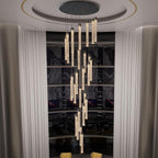 H150'' Modern Chandelier Modern Led Chandeliers Foyer Chandelier Stairs Large Chandelier Adjustable Black Chandeliers Pendant Lighting Fixture Hanging Ceiling Light