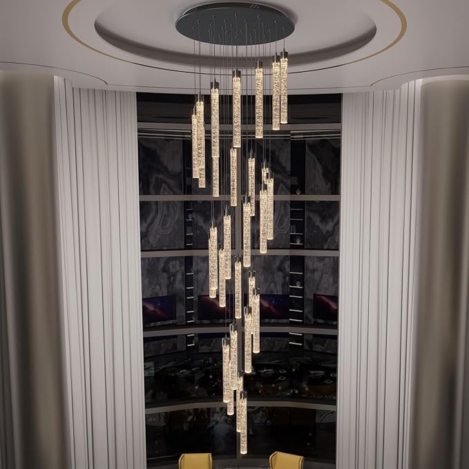 H150'' Modern Chandelier Modern Led Chandeliers Foyer Chandelier Stairs Large Chandelier Adjustable Black Chandeliers Pendant Lighting Fixture Hanging Ceiling Light